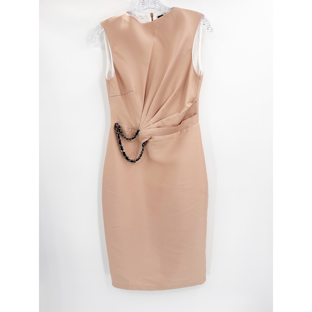 DeNio Blush Pink Sleeveless Sheath Dress Chain Waist Detail Size L